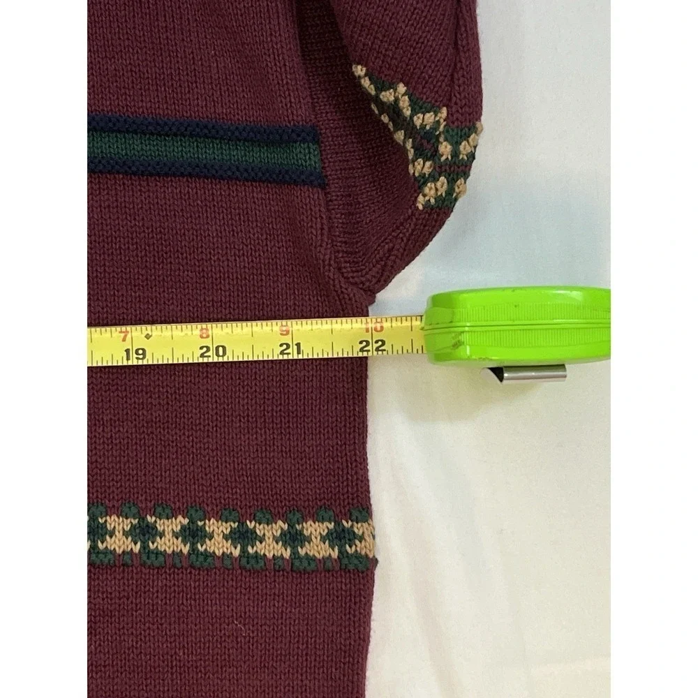 Vintage Chaps Ralph Lauren Sweater Mens M Burgundy Striped Cotton Preppy USA